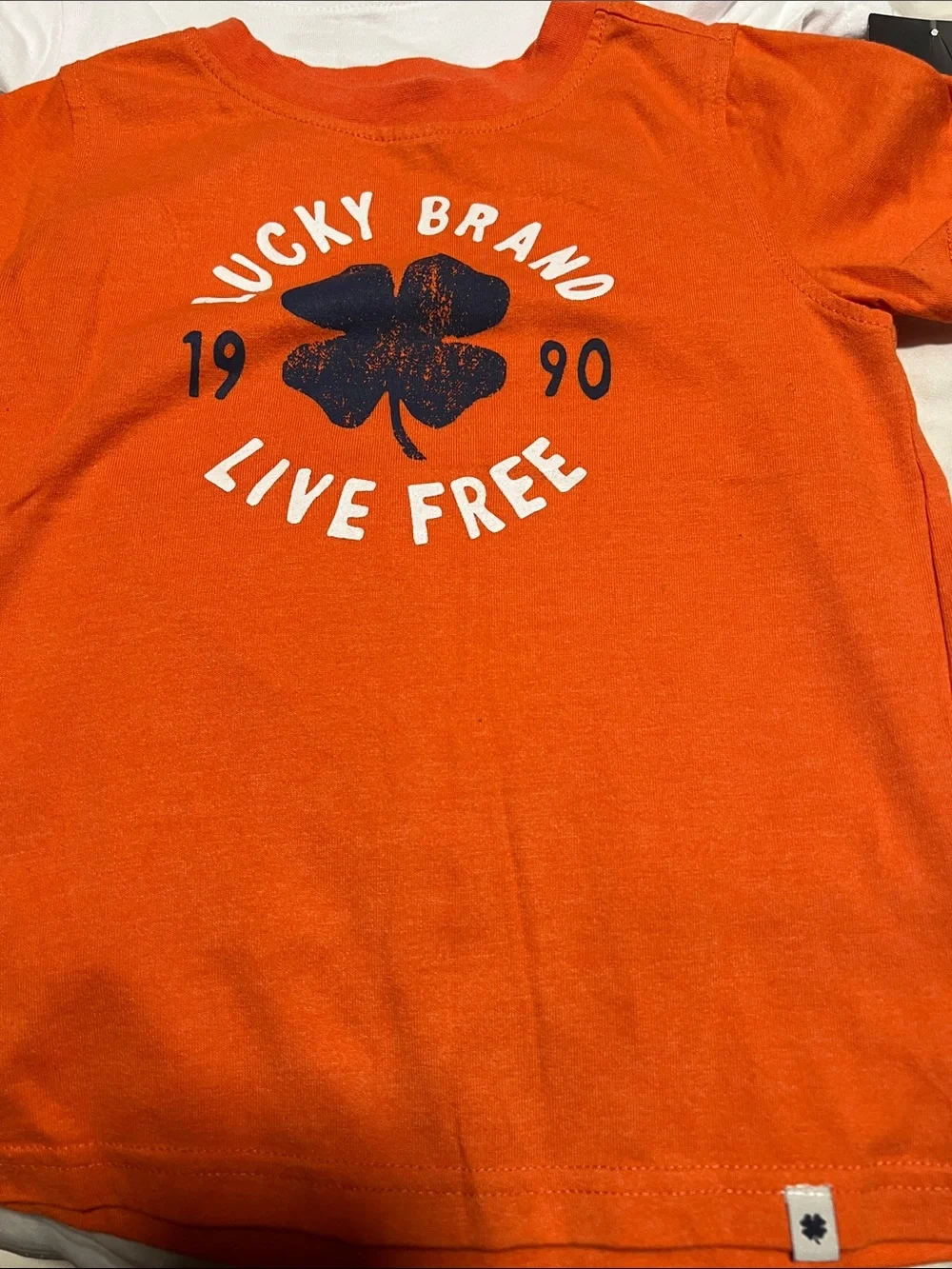 Lucky Brand Orange Graphic Tee with Blue-and-White Striped Shorts